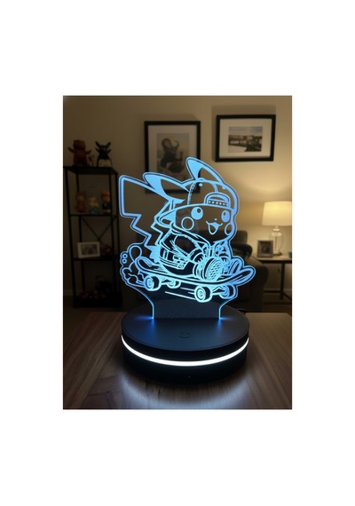 Pikachu 3d Led Gece Lambası 10 Renk Dokunmatik Işık Çocuk Odası & Hediye Çok Renkli