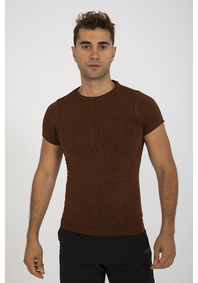 Maraton Active Slimfit Erkek Bisiklet Yaka Kısa Kol Koşu Sepya T-Shirt 821075-Sepya