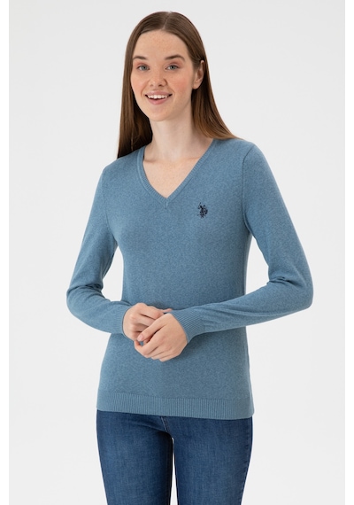 U.S. Polo Assn. Kadın Koyu Mavi V Yaka Basic Kazak 50313590-VR251 U.S. Polo Assn. Kadın Koyu Mavi V Yaka Basic Kazak 50313590-VR251