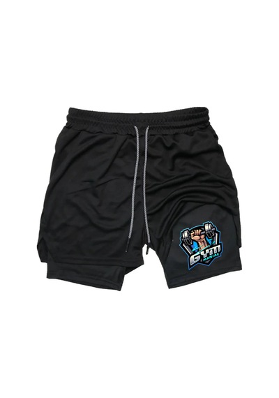 Maki Home Hızlı Kuruyan 2 İn 1 Yetişkin Unisex Spor Gym Maniac Baskılı Taytlı Şort Fitness Gym Antrenman Halı Siyah