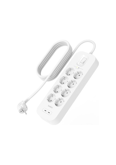 Belkin 8'li Çoklu Priz, Yüksek Gerilim Korumalı, Duvara Montaj, 8