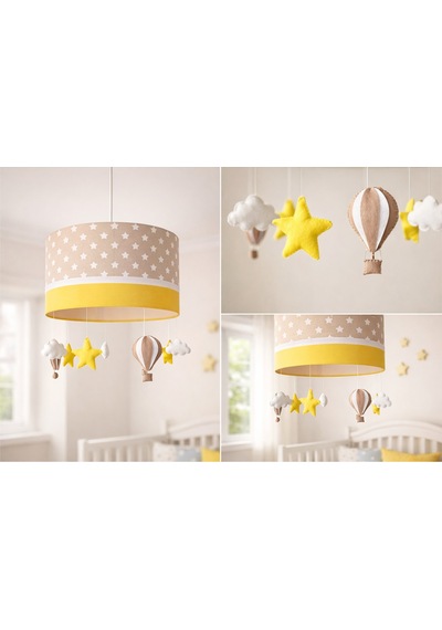 Kahverengi Yıldızlı Sarı Bebek Odası Avizesi El Yapımı Aydınlatma 30x20 Cm Sarıkahve
