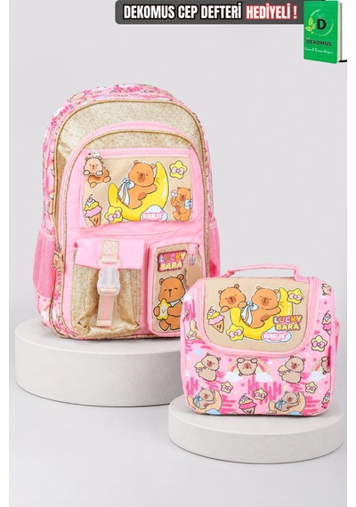 X Dekomus Capybara Golden Dream Collection Büyük Boy Okul Çantası Ve Beslenme Çantası Seti Diğer