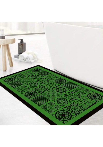 Dijital Kaymaz Yıkanabilir Banyo Mutfak Salon Paspas Halısı Trend Modern Al4008 Haki