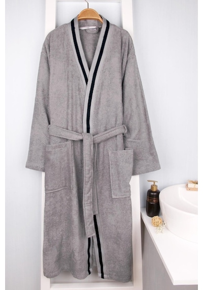 Baveno %100 Pamuk Kimono Bornoz Gri