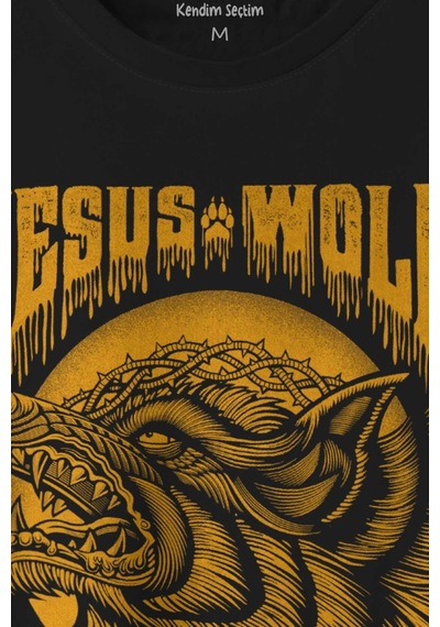 Jesus Wolf Kurt Kafası Hardal Baskılı Tişört Unisex T-shirt 001