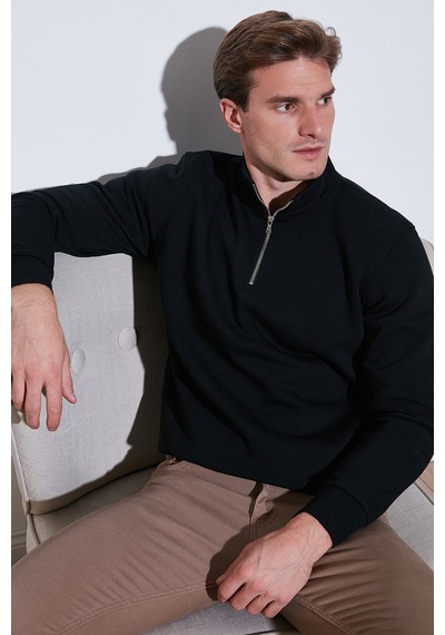 Buratti Pamuklu Regular Fit Yarım Fermuarlı Dik Yaka Erkek Sweat 59052592 Siyah