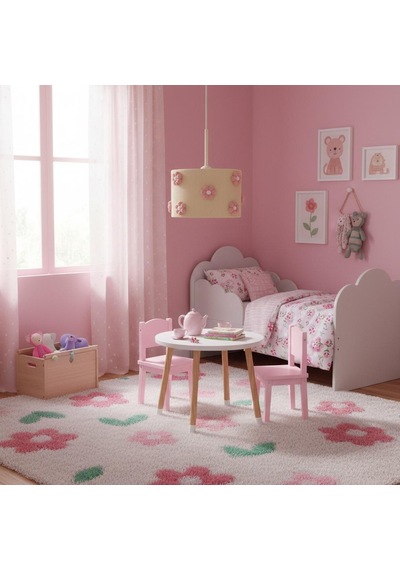 Makrome Papatyalı Çocuk Avize Açık Pembe - Beyaz