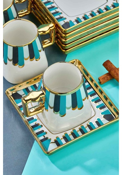 Cooker Valera Gold Yaldızlı 6 Kişilik 220 Ml Porselen Çay Ve Kahve Fincan Takımı Ckr3462 Yeşil