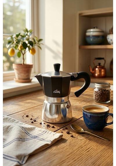 Any Morning Hes-6 Espresso Kahve Makinesi Alüminyum Moka Pot 240 Ml Siyah