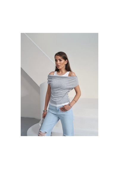 Paw Garage Kadın Aveline Atlet Detaylı Transparan T-shirt - Buzzy Kumaş Gri
