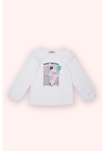 Panço Kız Çocuk Baskı Detaylı T-shirt Beyaz