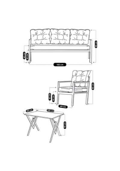 Ard & Garden Kavacık 311 Masalı Gri Fermuarlı Bahçe Balkon Takımı, Salon, Teras- Metal Çay Seti Gri