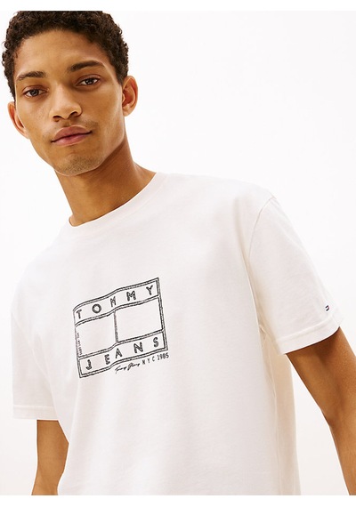 Tommy Jeans Erkek T Shirt Dm0dm22317 Ybh Beyaz Beyaz