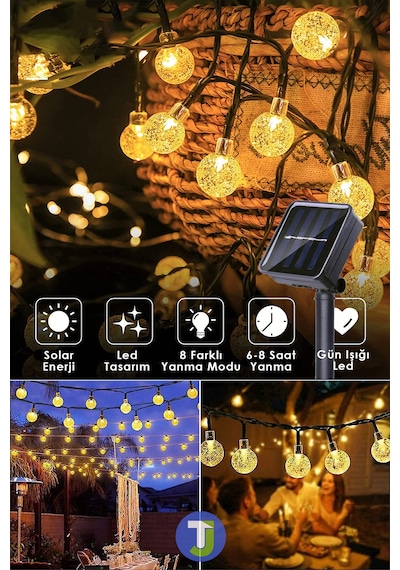 Technojet 50 Ledli Solar Baloncuklu Top Bahçe Dekorasyon Aydınlatma Güneş Enerjili Sarı Işık