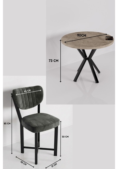 Elma Masa Seti Bej Antrasit 90 Cm