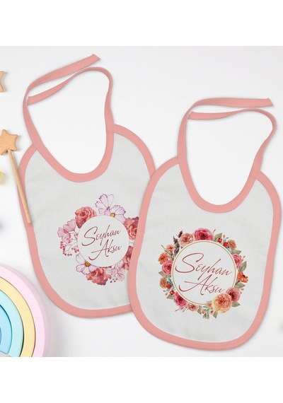 BK Kids Kişiye Özel Çiçek Tasarımlı 2’li Pembe Mama Önlüğü-2 Pembe