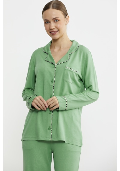 Sementa Düz Renk Gömlek Model Pijama Takım - Yeşil Yeşil
