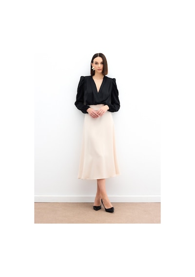 Sateen Midi Boy Saten Etek - Bej