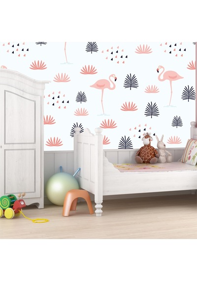 Kız Çocuk Odası Duvar Kağıdı Kaplama Folyosu Flamingo
