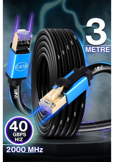 M111xf 3 Metre Cat8 Kablo/40 Gbps Ye Kadar Hiz-3 Metre Cat8 Ethernet Kablosu-26awg-s/ftp-2000mhz 3 Metre