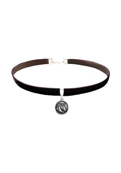 Kahverengi Kadife Unicoro Choker Kolye Altın