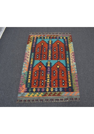 Zehra Abla Halı Yeni El Dokuma Kemaliye Horasan Türkmenleri Çatal Kapılı Yün Kilim 6994 Çok Renkli