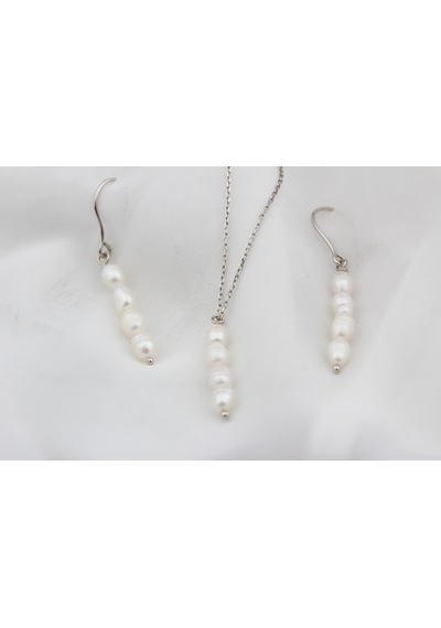 Glorria Gümüş Kolye Ve Küpe İnci Set Gümüş