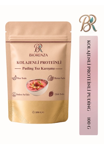 Kolajenli Proteinli Meyveli Puding Tozu Muzlu Çilekli Hurma Tozlu Şeker İlavesiz 100 G