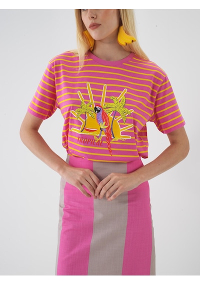 Xint Sarı Pamuk Dokulu Oversize Tişört 602341