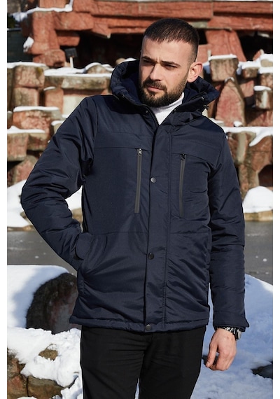 Spor Erkek Polarlı Kürklü Su Ve Rüzgar Geçirmez Kapüşonlu Mont Parka-100 Laci