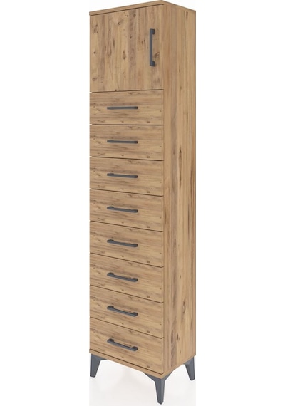 Arges Dolap Tek Raflı 8 Çekmeceli Tek Kapaklı 44x30x182 Çam-çam Çam