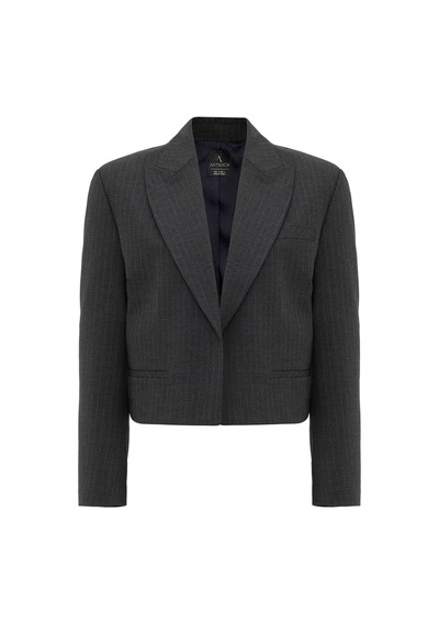 Antioch Relax Fit Düğmesiz Crop Kadın Blazer Ceket Antrasit