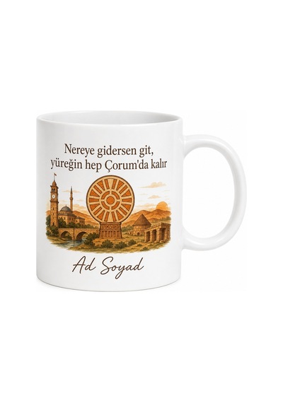 Çorumlu Arkadaşa Memleket Baskılı Kupa Bardak Hediye Çorum Hatırası Beyaz