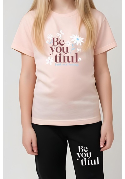 Fyk Kids Kız Çocuk Be You Tiful Baskılı Alt-üst Takım Somon