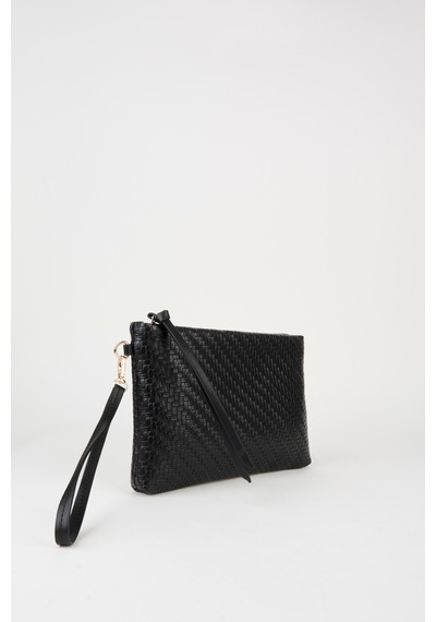 Vivaq Kadın Bellis Örgü Siyah Astarlı Suni Deri Bilek Askılı Portföy El Ve Clutch Çanta SİYAH