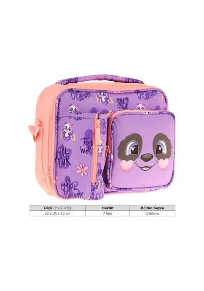 Kaukko Kız Çocuk, Mor Somon, Panda Desenli Isı Yalıtımlı Üç Bölmeli Matara Cepli Okul Beslenme Çantası L7233 Mor - Somon Kaukko Kız Çocuk, Mor Somon, Panda Desenli Isı Yalıtımlı Üç Bölmeli Matara Cepli Okul Beslenme Çantası L7233 Mor - Somon