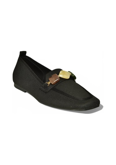 Fox Shoes Y820400304 Siyah Triko Kumaş Boncuk Detaylı Kadın Babet