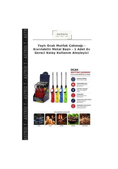 Yaylı Ocak Mutfak Çakmağı - Kıvrılabilir Metal Başlı - 1 Adet Ev Gereci Kolay Kullanım Ateşleyici Çok Renkli