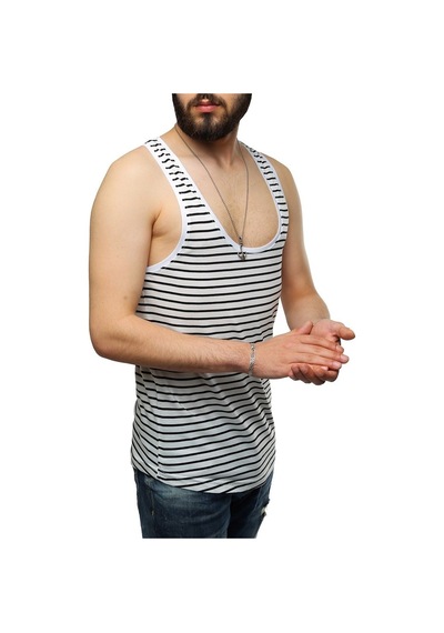 Madmext Erkek Çizgili Beyaz Atlet 2571