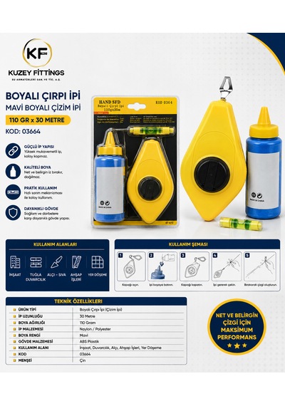 Boyalı Çırpı İpi Mavi Boyalı Çizim İpi 110 Gr X 30 Metre Kod :03664