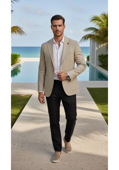 Plus Scorpion Ck089 Erkek Slim Fit Blazer Ceket Tek Düğmeli Çift Yırtmaçlı Torba Cepli Yarım Astarlı Bej Plus Scorpion Ck089 Erkek Slim Fit Blazer Ceket Tek Düğmeli Çift Yırtmaçlı Torba Cepli Yarım Astarlı Bej