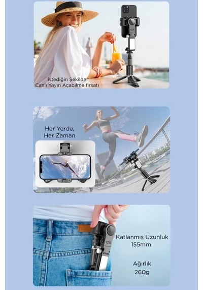 Özel Seri Çekim Seti Hareketli Stant Mobil Aksesuar Q18 Siyah Gimbal Selfie Çubuğu