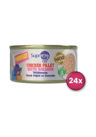 Supreme Cat Purrfect Tiftiklenmiş Tavuk Göğsü Ve Somonlu Yetişkin Kedi Konservesi 70 Gr X 24 Adet