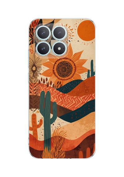 Poco F8 Pro Uyumlu Etnik Güneş Ve Mandala Figürlü Toprak Tonları Baskılı Silikon Kılıf Renkli