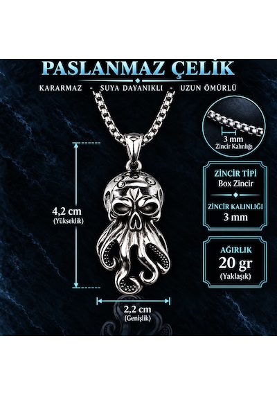 Paslanmaz Çelik Deniz Figürleri Serisi Ahtapot Kolye Gümüş