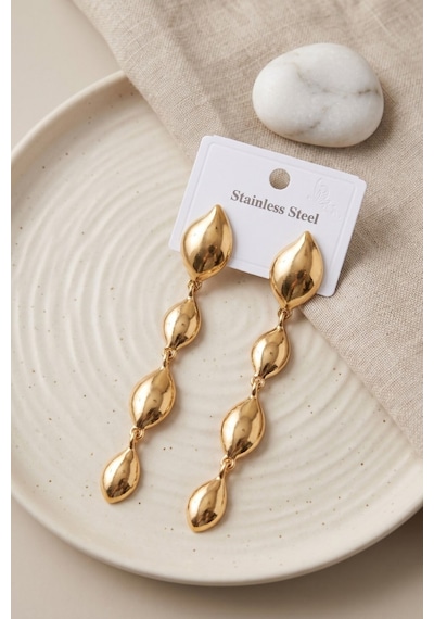 316l Çelik Gold Renk Yaprak Motifli Uzun Tasarım Küpe Tj-bkp12050 Çok Renkli