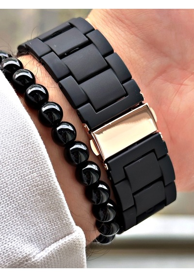 Premium Tasarım Silikon Kordon Exclusive Serisi Metal Kasa Erkek Kol Saati-bileklik Hediyeli Metalik
