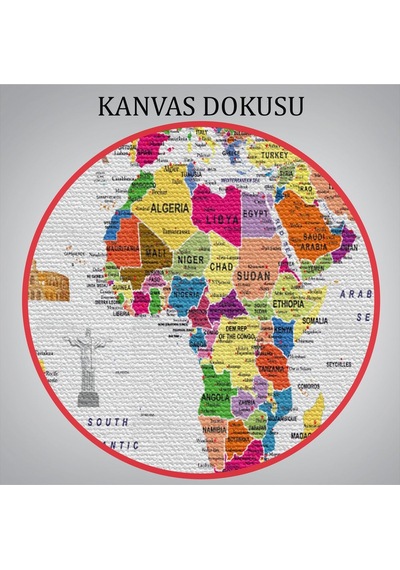 Es10 Dünya Haritası Ayrıntılı Eğitici Sembollü Bayraklı Dekoratif Kanvas Tablo 2839 (150 x 255)