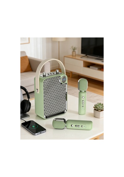 Çift Mikrofonlu 6 Ses Efektli 50 Watt Taşınabilir Bluetooth Hoparlör Bej - 874717452